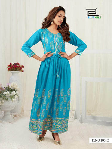 Aqua Heavy Rayon Indian Ethnic kurti with dupata