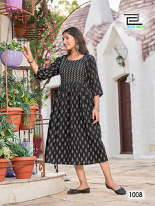 Black Capsule Mil Print (Both Side Zip) Indian Ethnic kurti with dupata