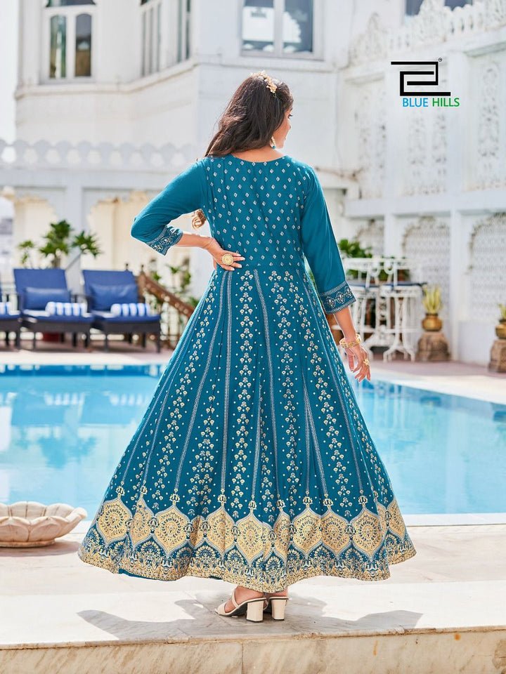 Aqua Rayon Foil Print Indian Ethnic kurti with dupata