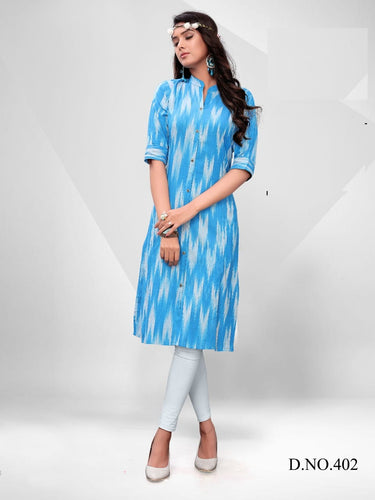 Aqua Cotton Ikkat Indian Ethnic kurti with dupata