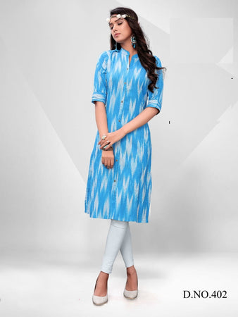 Aqua Cotton Ikkat Indian Ethnic kurti with dupata