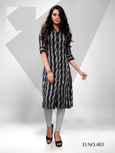 Black Cotton Ikkat Indian Ethnic kurti with dupata