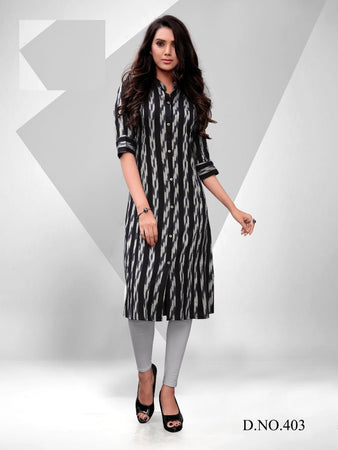 Black Cotton Ikkat Indian Ethnic kurti with dupata
