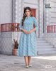 Aqua Cotton Cabric Ikkat Print Indian Ethnic Kurti With Dupata