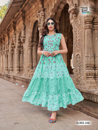 Aqua Cambric Cotton Indian Ethnic kurti with dupata