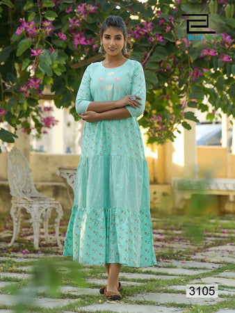 Aqua Heavy Cotton Cambric with Embroidery Work Touch Indian Ethnic kurti with dupata