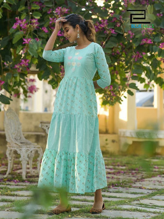 Aqua Heavy Cotton Cambric with Embroidery Work Touch Indian Ethnic kurti with dupata