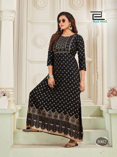 Black  Rayon Foil Print Indian Ethnic kurti with dupata