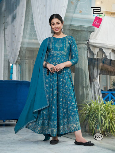 Aqua Rayon Classic Foil Print (Liva Certified) Indian Ethnic kurti with dupata