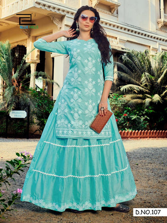 Aqua Modal Cotton Mal Mal Indian Ethnic kurti with dupata