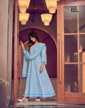 Aqua Cotton Cambric Indian Ethnic kurti with dupata