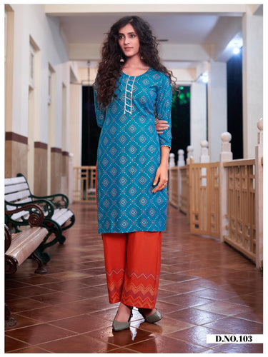 Aqua Heavy Rayon Indian Ethnic kurti with dupata