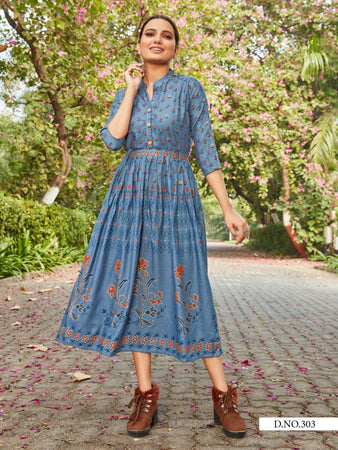 Aqua Rayon Slub Indian Ethnic kurti with dupata