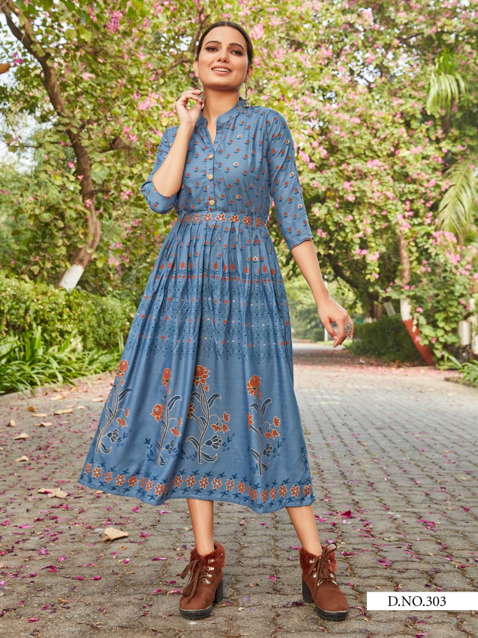 Aqua Rayon Slub Indian Ethnic kurti with dupata