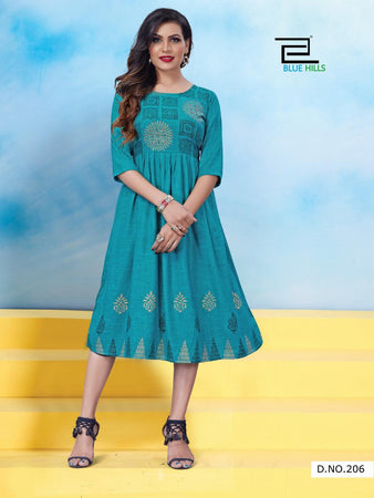 Aqua Heavy Rayon Two Tone Indian Ethnic kurti with dupata