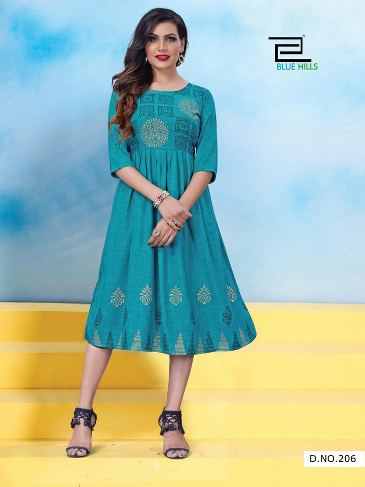 Aqua Heavy Rayon Two Tone Indian Ethnic kurti with dupata