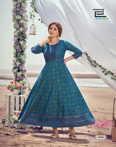 Aqua With Foil Print Indian Ethnic kurti with dupata