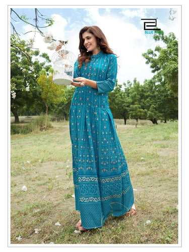 Aqua Rayon with Foil Print Indian Ethnic kurti with dupata