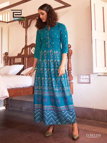 Aqua Rayon with Foil Print Indian Ethnic kurti with dupata
