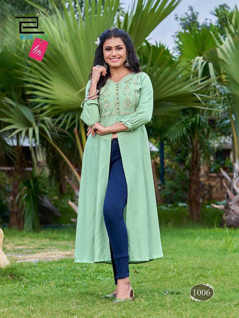Aqua Rayon (Liva Certified) Center Cut with Embroidery Indian Ethnic kurti with dupata