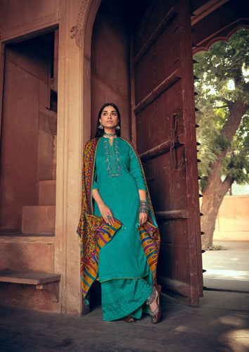 Aqua Pashmina Print Indian women's salwar kameez with dupatta ready to wear