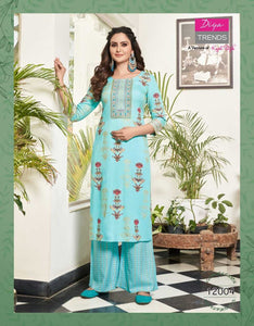 Aqua Heavy Rayon Classy Gold Print Indian Ethnic kurti with dupata