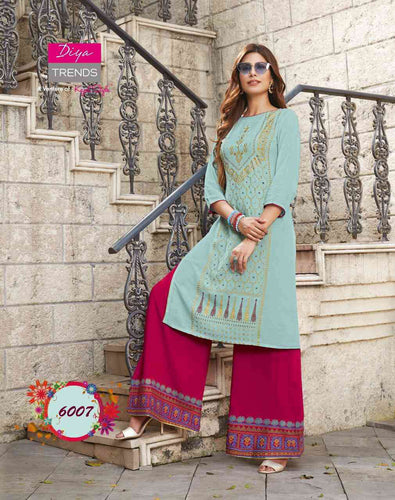 Aqua Cotton Flex with Fancy Embroidery Indian Ethnic kurti with dupata