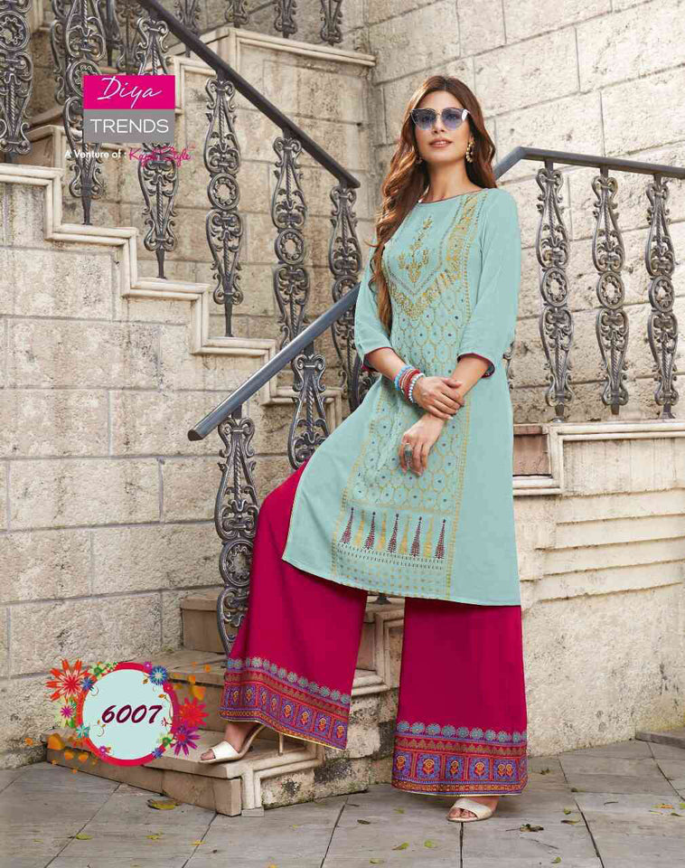 Aqua Cotton Flex with Fancy Embroidery Indian Ethnic kurti with dupata