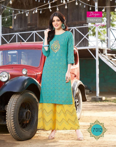 Aqua Rayon , Cotton Flex with Fancy Indian Ethnic kurti with dupata