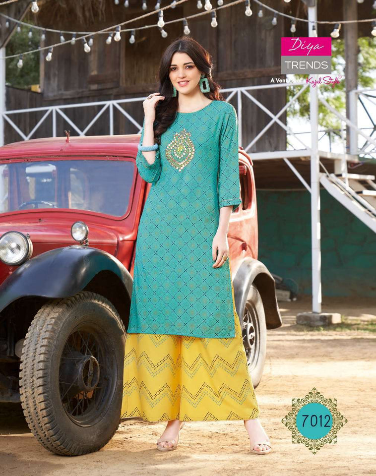 Aqua Rayon , Cotton Flex with Fancy Indian Ethnic kurti with dupata