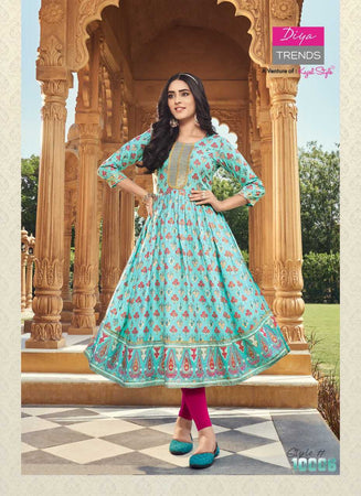 Aqua Rayon with Fancy Embroidery Work & Classy Prints Indian Ethnic kurti with dupata