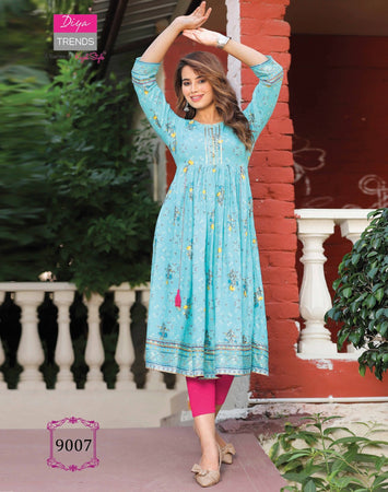 Aqua Rayon with Fancy Embroidery Indian Ethnic kurti with dupata