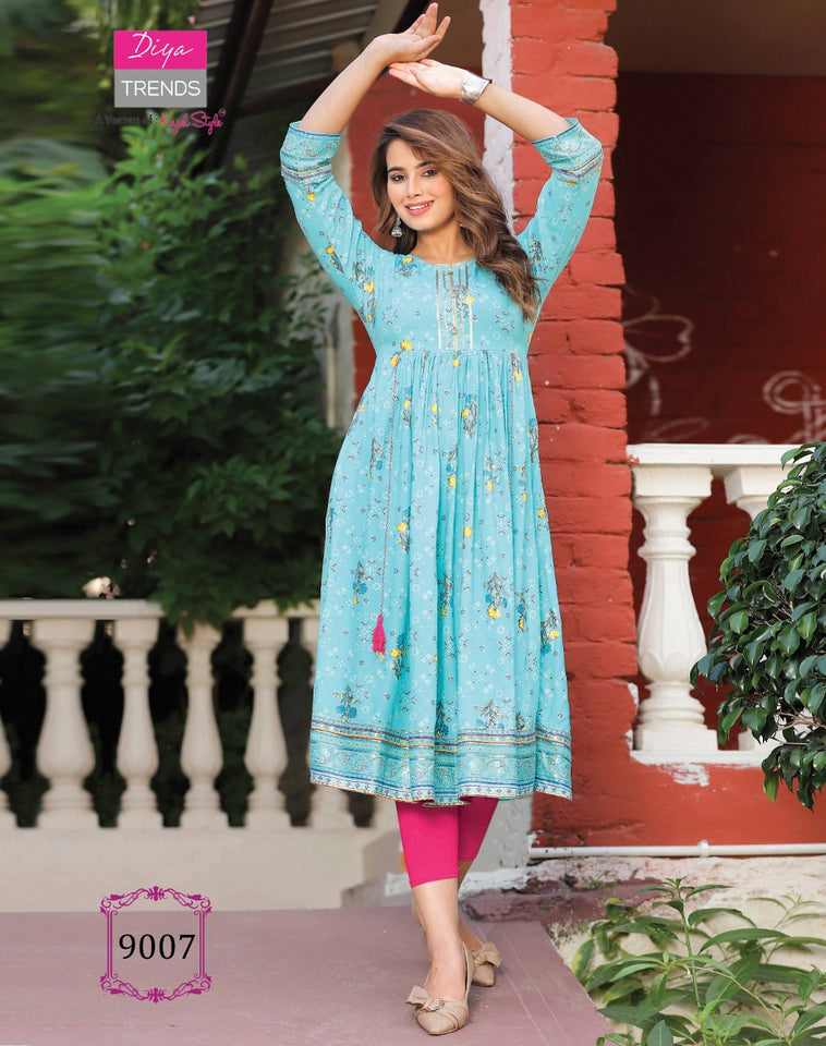 Aqua Rayon with Fancy Embroidery Indian Ethnic kurti with dupata