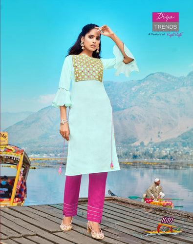 Aqua Modal Chanderi Cora Fancy Embroidery Work Classy Print Indian Ethnic kurti with dupata