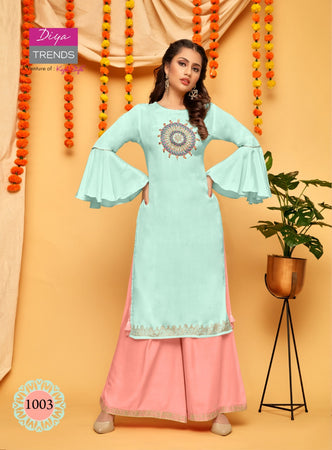 Aqua Heavy Synthetic Cotton Crepe fancy Indian Ethnic kurti with dupata