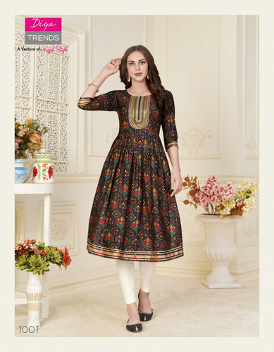 Black Chanderi with Foil Print || Embroidery Sequence Indian Ethnic kurti with dupata