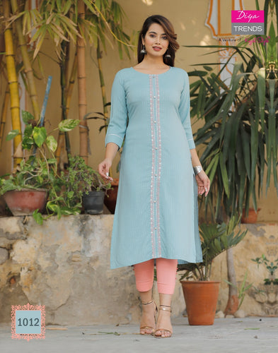 Aqua Heavy Lurex Rayon Indian Ethnic Kurti With Dupata
