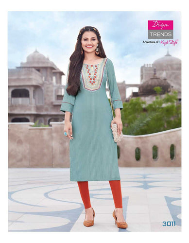 Aqua Heavy Fancy Rayon with Embroidery Indian Ethnic Kurti With Dupata