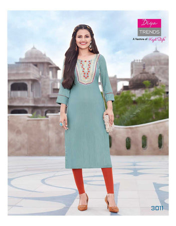 Aqua Heavy Fancy Rayon with Embroidery Indian Ethnic Kurti With Dupata
