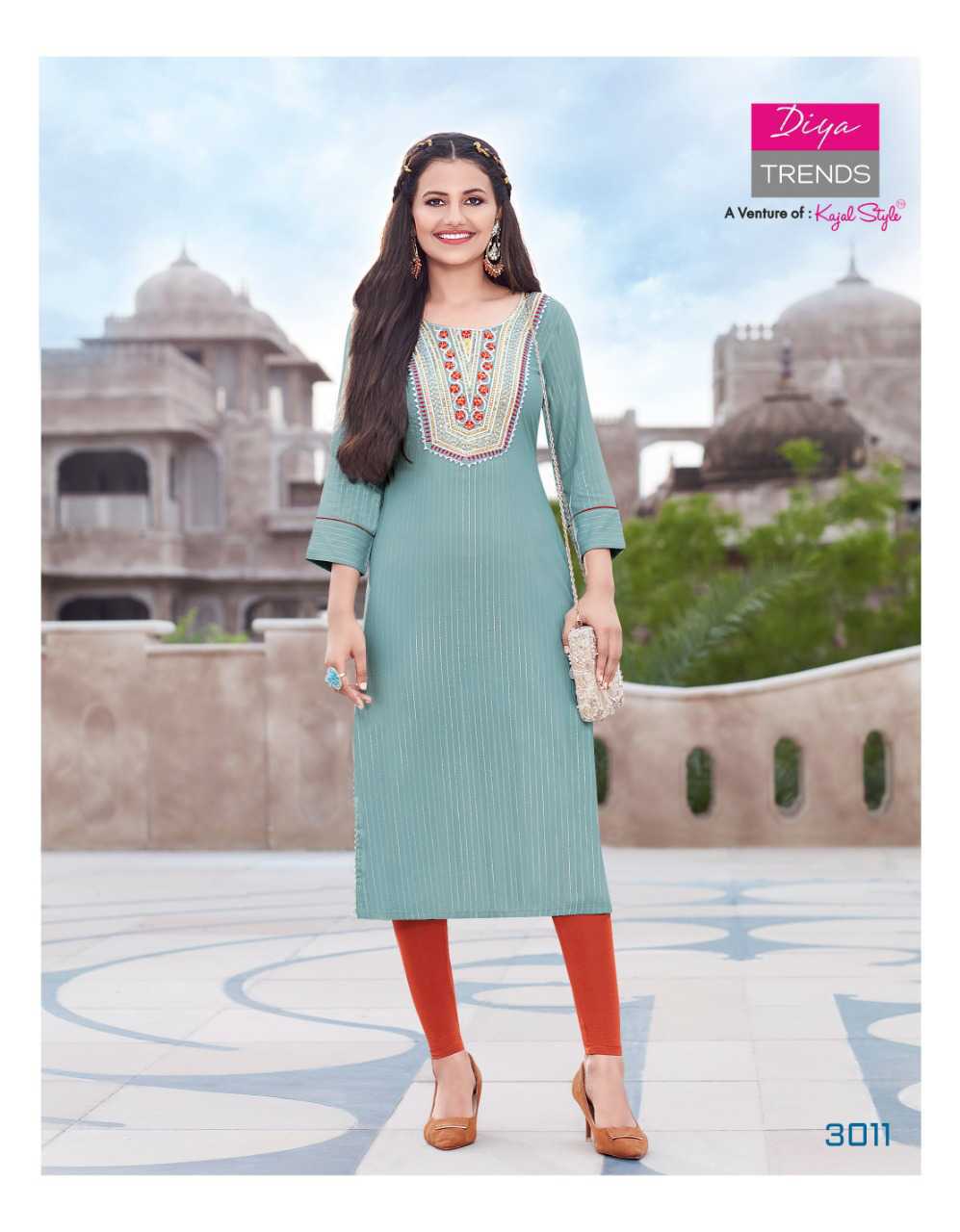 Aqua Heavy Fancy Rayon with Embroidery Indian Ethnic Kurti With Dupata