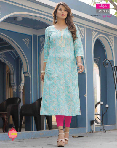 Aqua Capsule Foil Print Indian Ethnic Kurti With Dupata