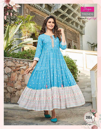 Aqua Classy Rayon Gold Prints with Sequence Embroidery Indian Ethnic kurti with dupata