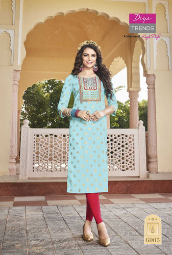 Aqua Rayon Foil Print with Sequence Embroidery Indian ethnic kurti with dupata