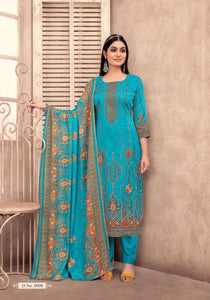 Aqua Kashmiri Wool Indian women's salwar kameez with dupatta ready to wear