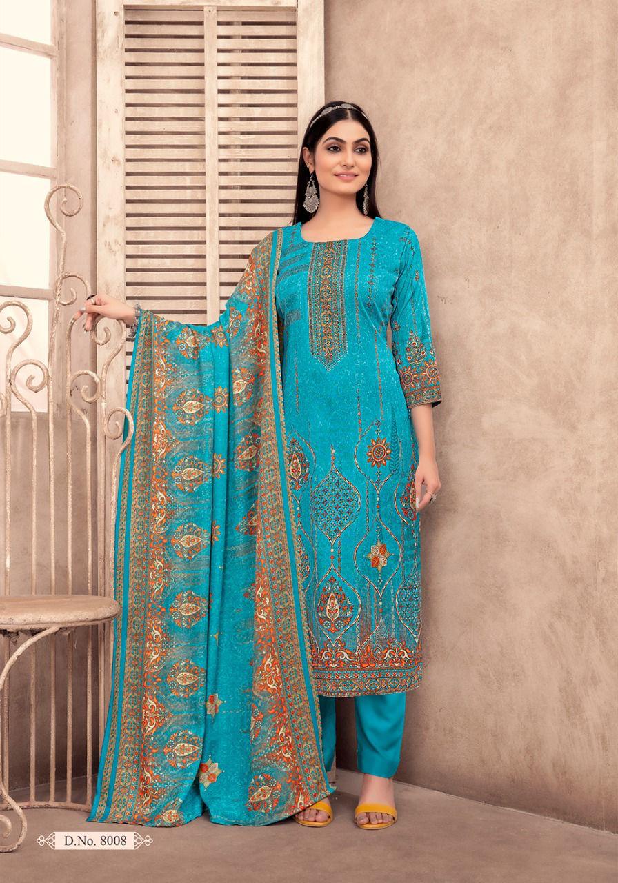 Aqua Kashmiri Wool Indian women's salwar kameez with dupatta ready to wear