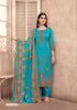 Aqua Kashmiri Wool Indian women's salwar kameez with dupatta ready to wear
