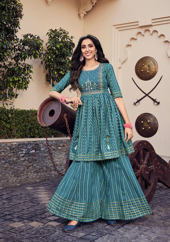 Aqua Heavy Cotton || Fancy Embroidery work || Cotton Classy Prints Indian Ethnic kurti with dupata