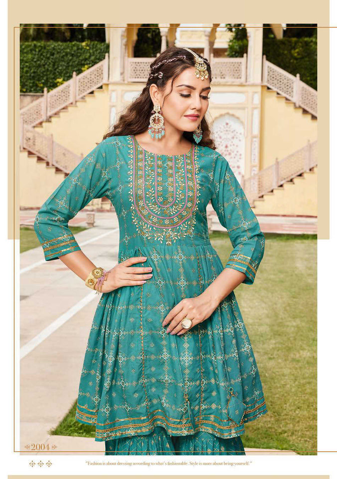 Aqua Heavy Cotton || Fancy Embroidery work || Cotton Classy Prints Indian Ethnic kurti with dupata