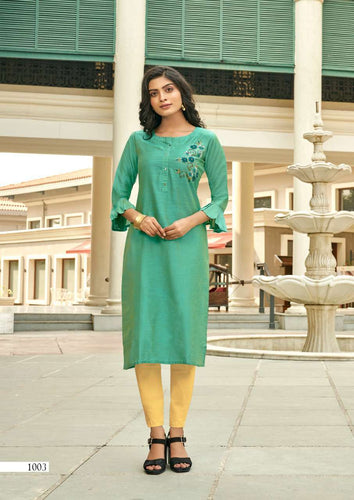 Aqua Long Slub Silk Banglori Hand Weaving with Khatli Indian Ethnic kurti with dupata