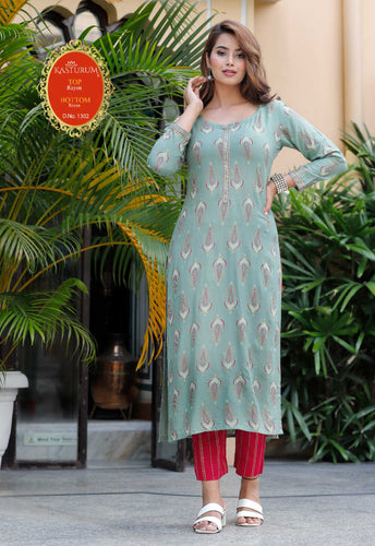 Aqua Rayon Cotton with Embroidery Indian Ethnic kurti with dupata